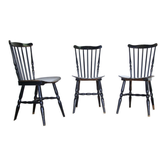 Three black Baumann bistro chairs