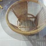 Vintage rattan round coffee table