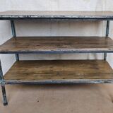 Textile workshop console in teak and wrought iron