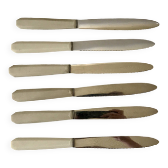 set of 6 white bakelite knives from the 60s