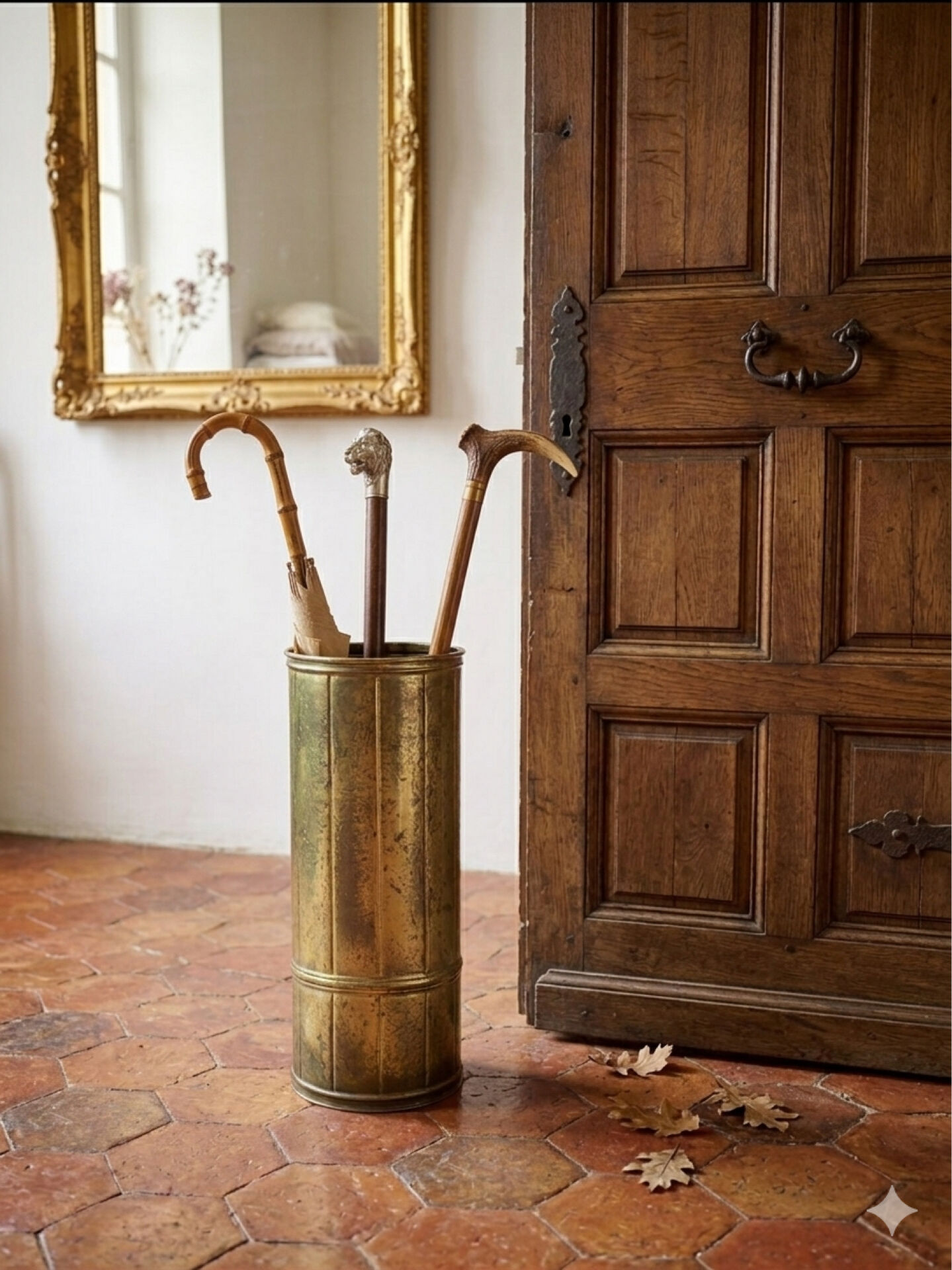 Vintage umbrella stand in patinated shell casing