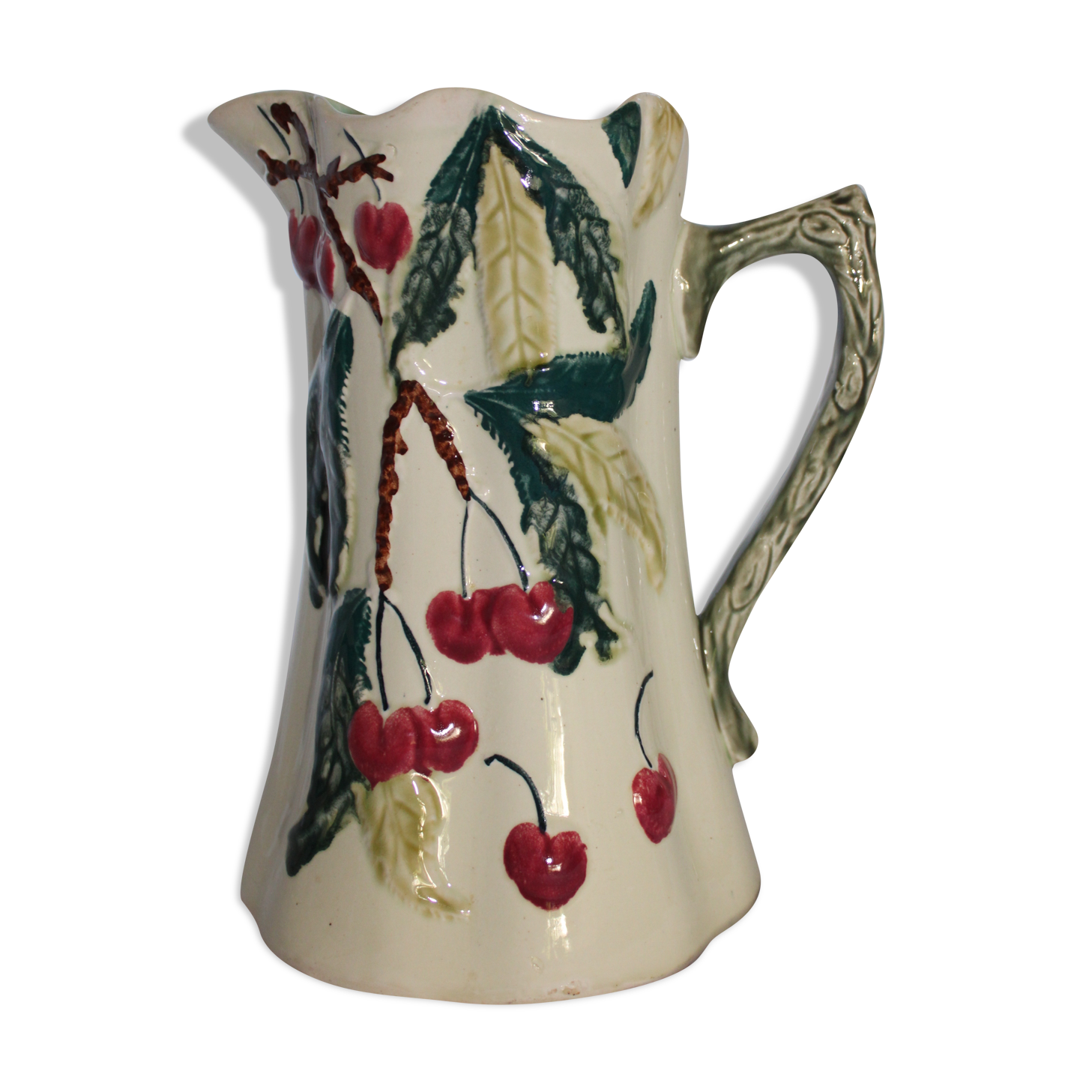Ancient pitcher in earthenware decoration cherry Saint Amand waters