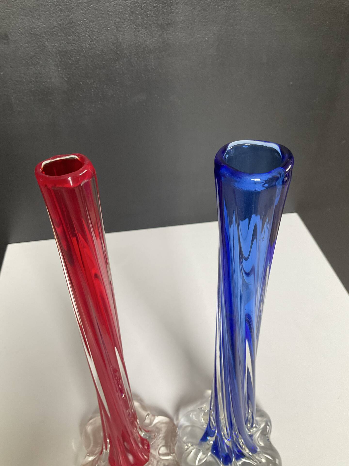 Pair of vintage Muarno glass paste soliflore vases