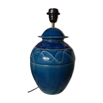 Old blue ceramic lamp signed jeay