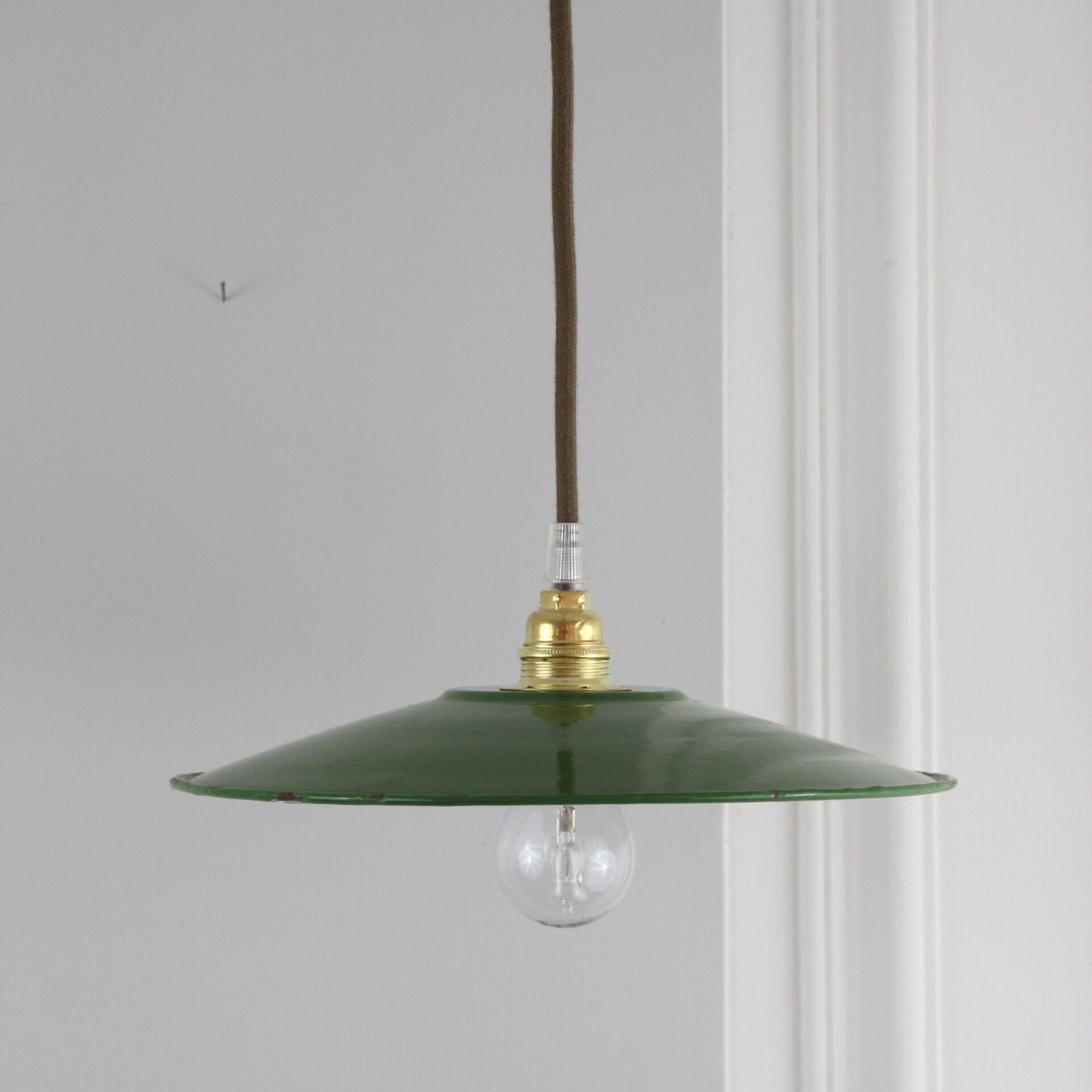 Hanging old enameled sheet metal flat green, industrial, factory