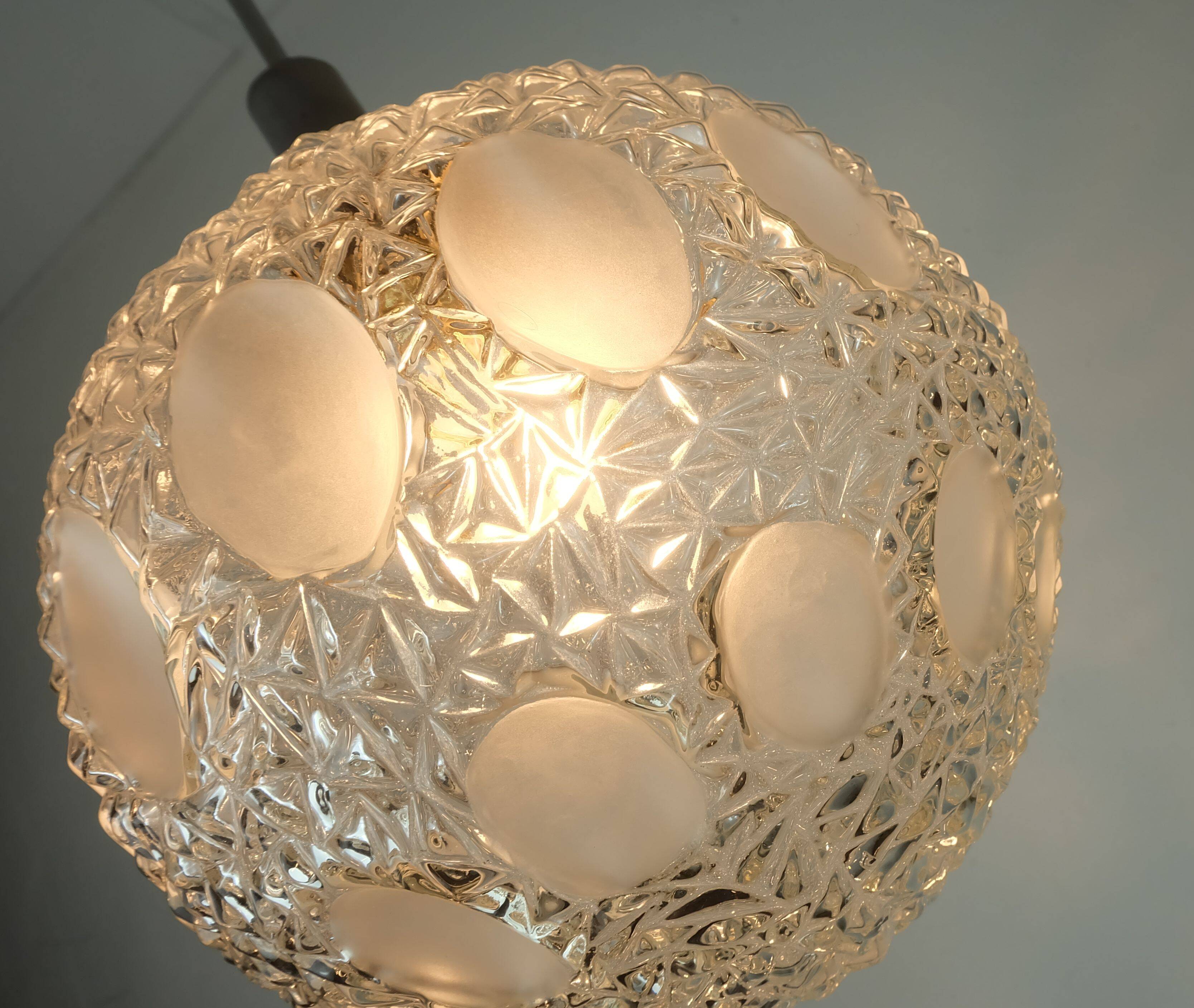 Mid century pendant light richard essig structured glass and chrome 1960s 70s