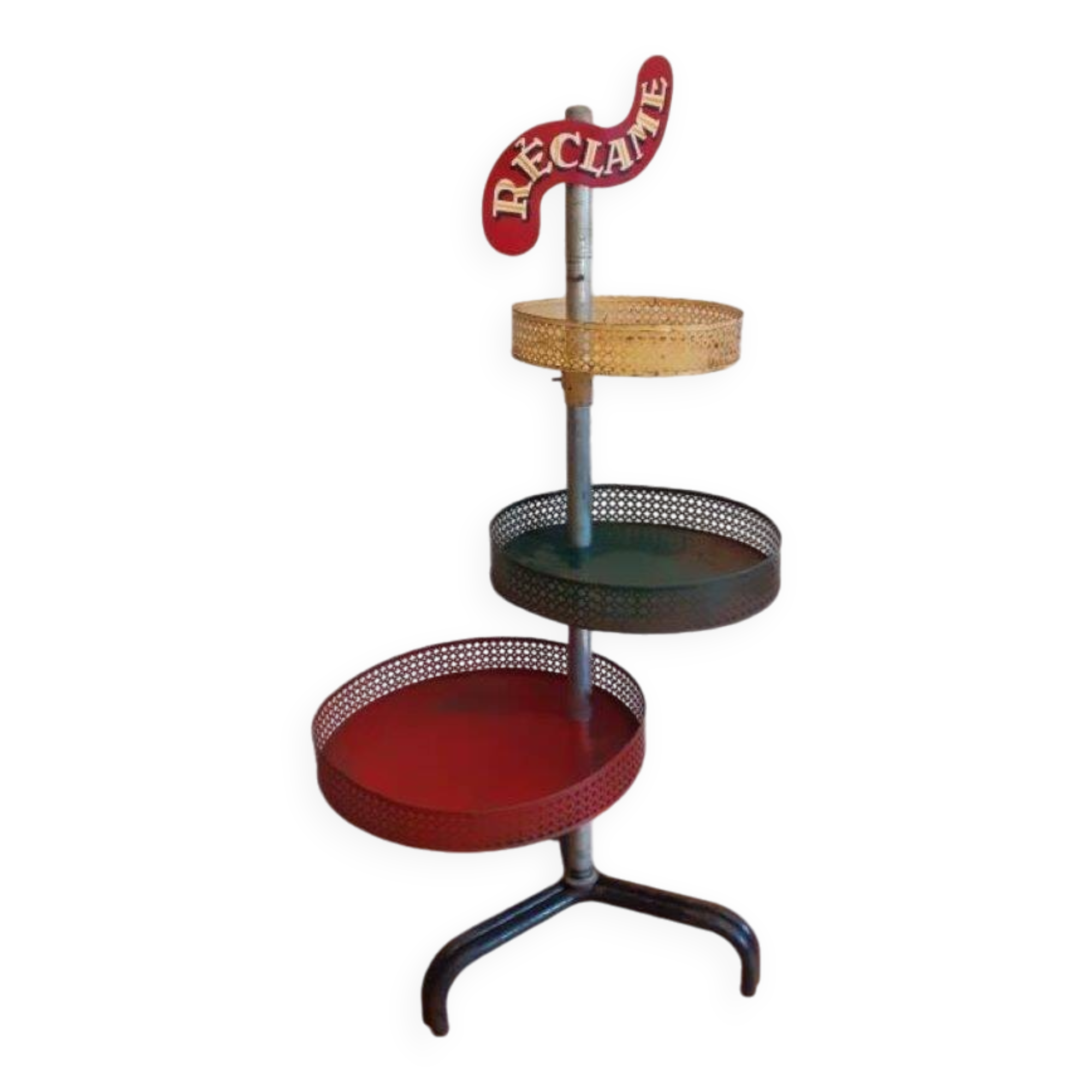 Grocery store display 1950 1960 Paris France perforated sheet metal rigitulle