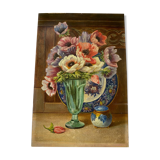 Oil on cardboard "bouquet of anemones"