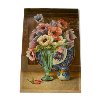 Oil on cardboard "bouquet of anemones"