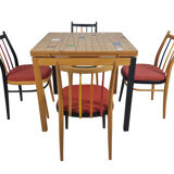 Dining Table and 4 chairs, 1970s, Set of 5