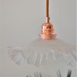 White pleated glass pendant lamp – electric mounting copper color