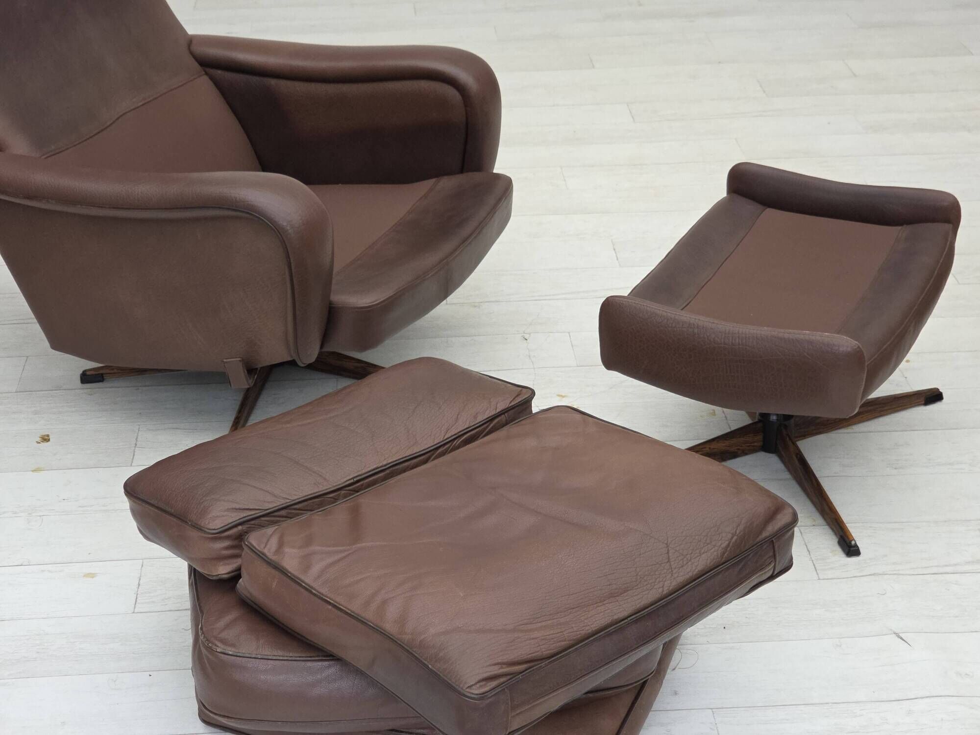 1970s, Danish swivel armchair with footstool by Madsen & Schubel.