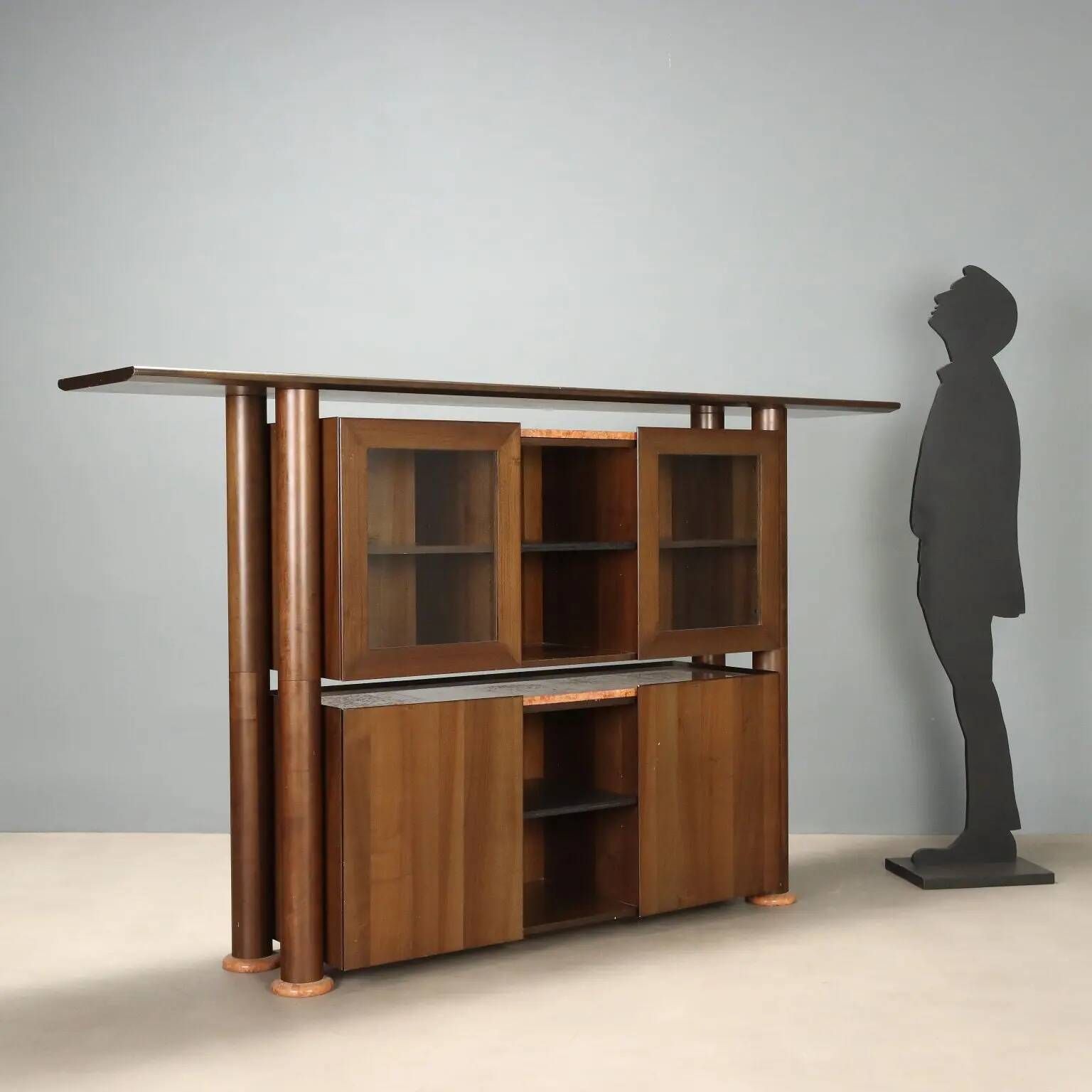 Vintage buffet in Tanganyika walnut and marble, Italy, 1980s.
