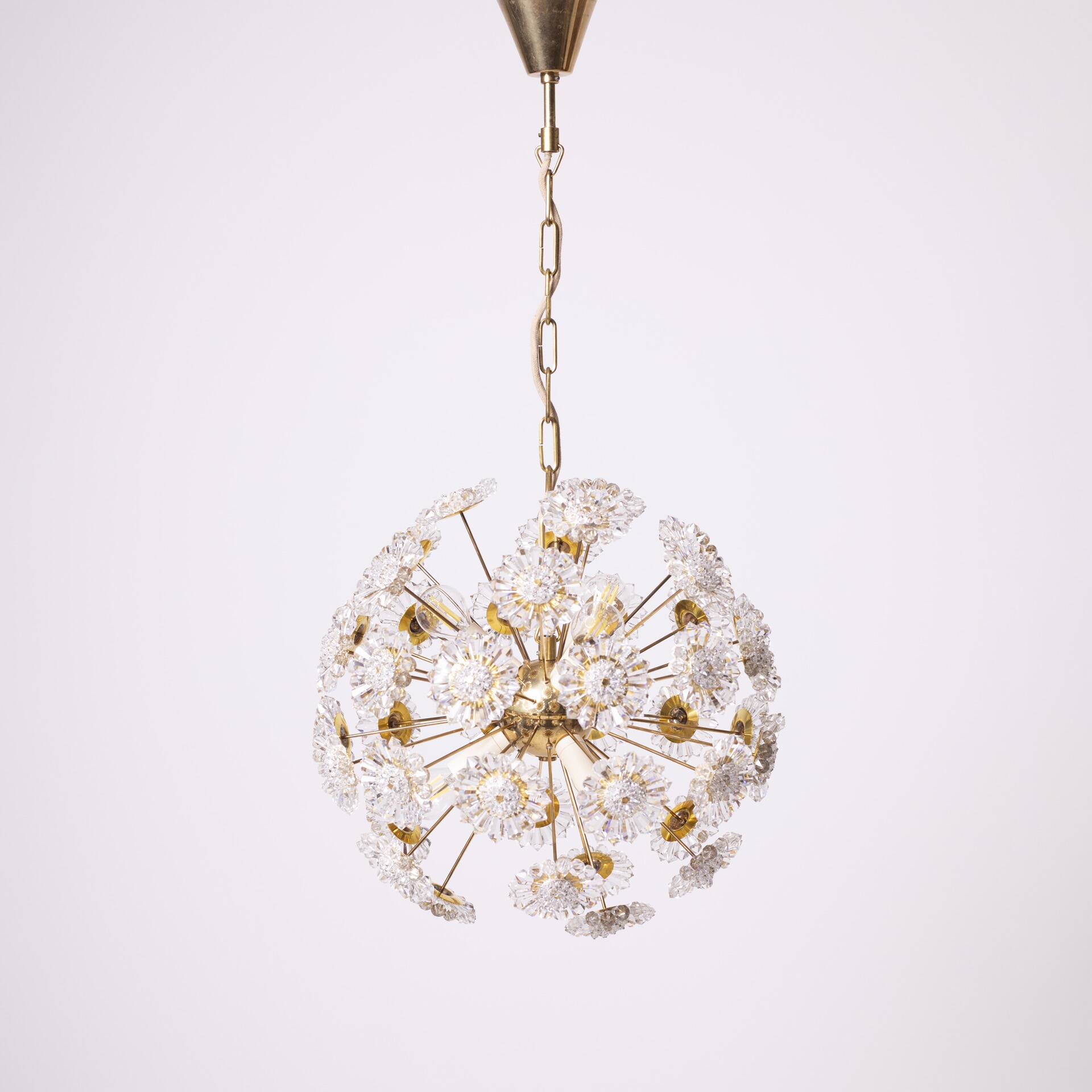Sputnik Chandelier by Kamenicky Senov, Czechoslovakia, 1970s, Brass / Glass