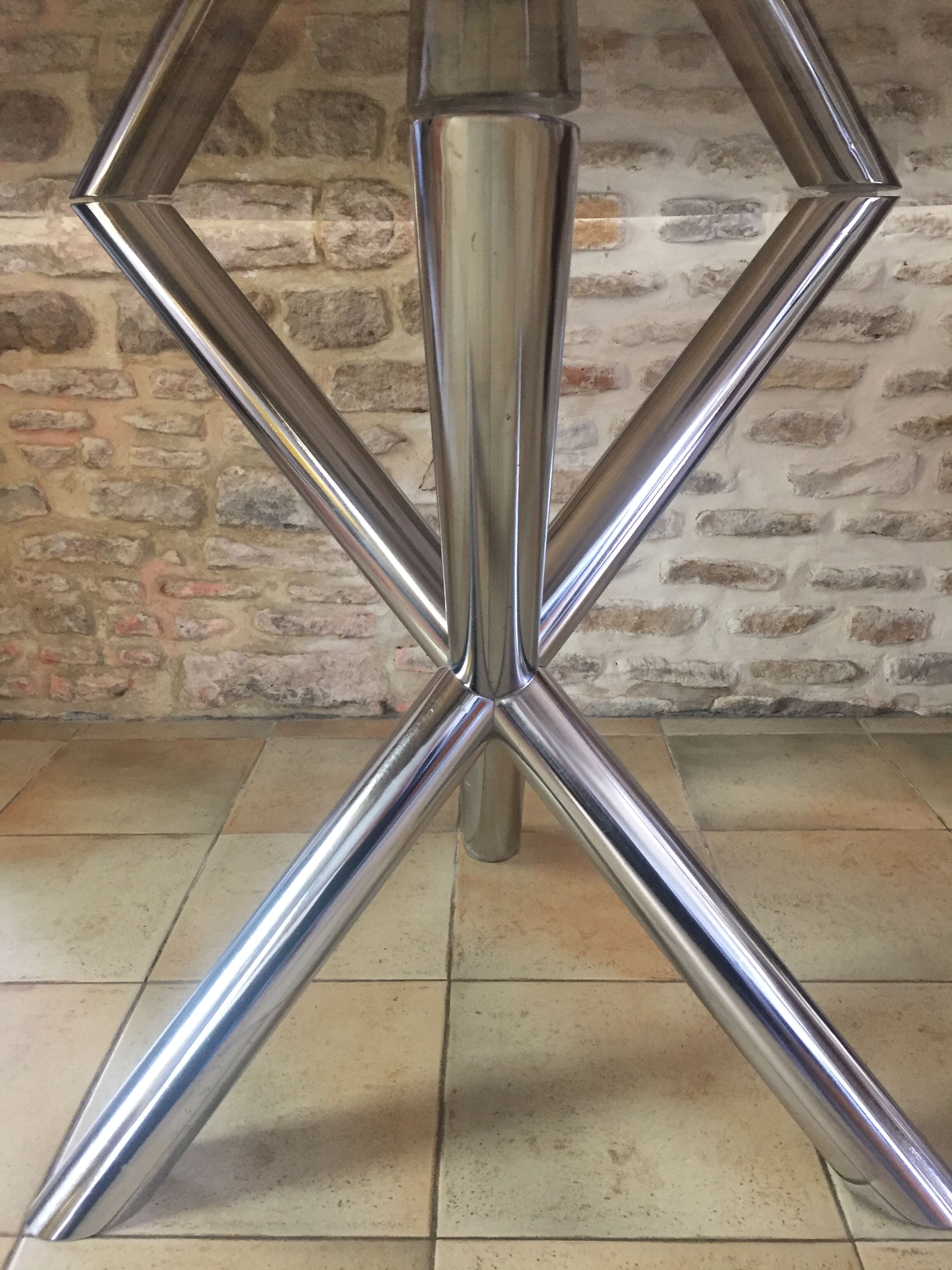 Vintage table roche bobois chrome and glass