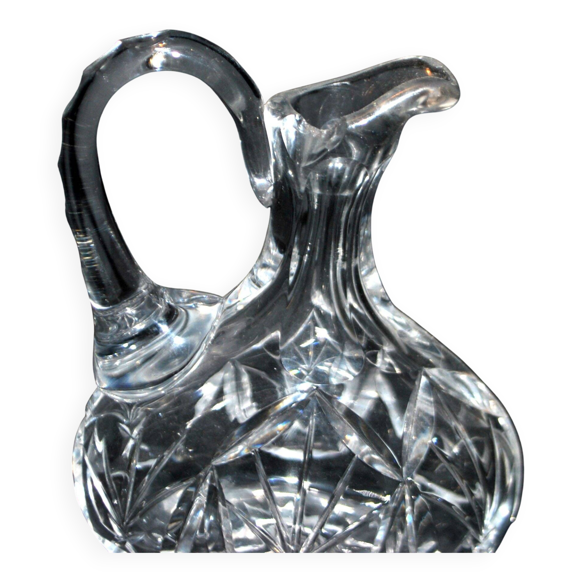 Carafe cannette aiguière liqueur / huile en cristal de Bohème taillé H18cm