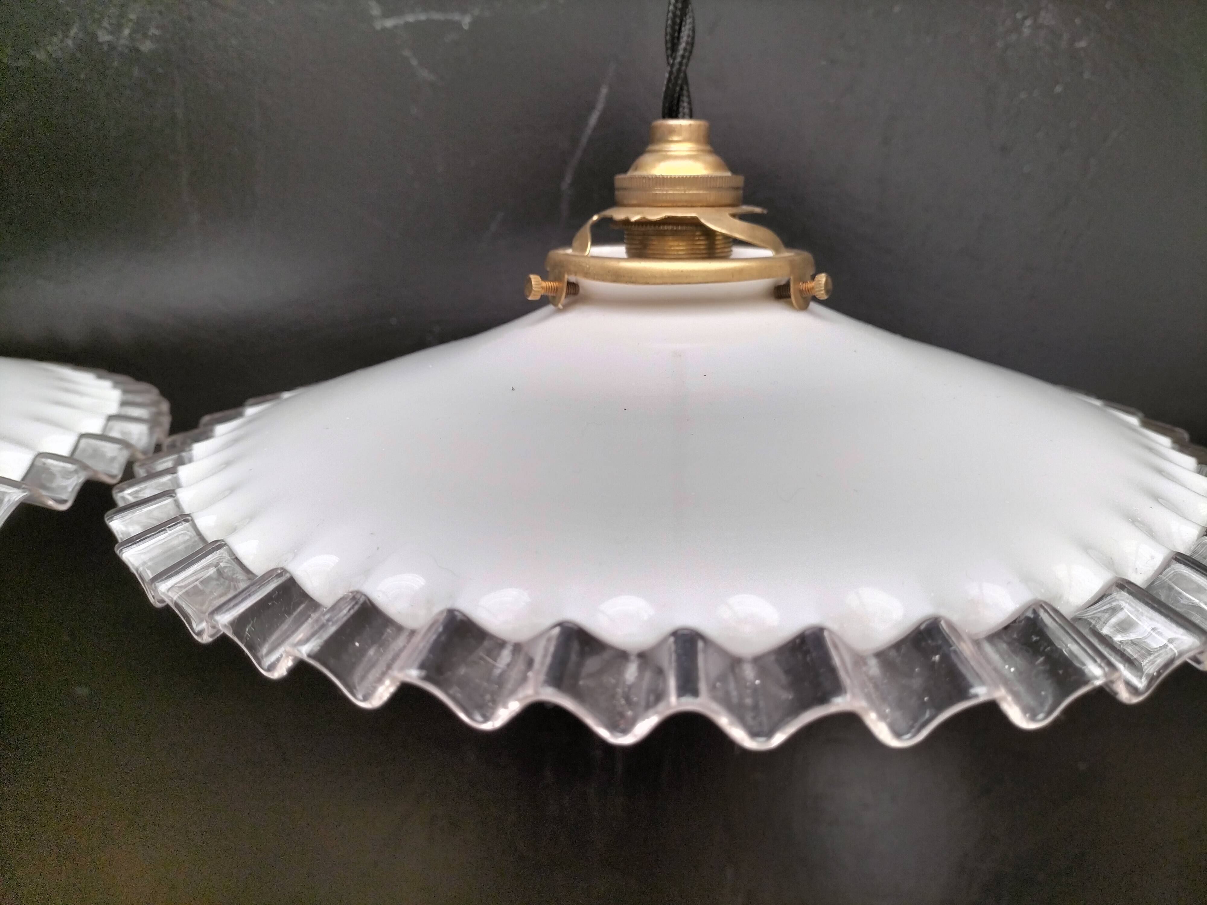 Pair of opaline pendant lights