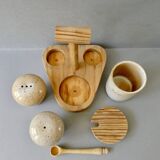 Salt, pepper and mustard set, sandstone from Marais France