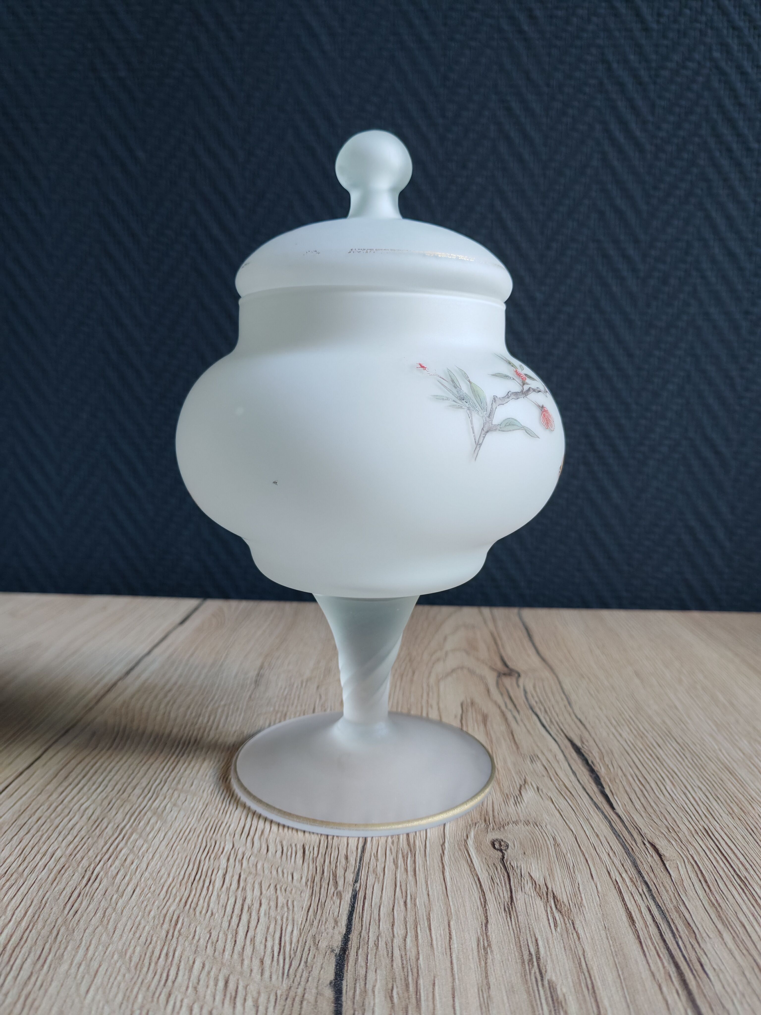 Vintage opaline glass footed bonbonnière