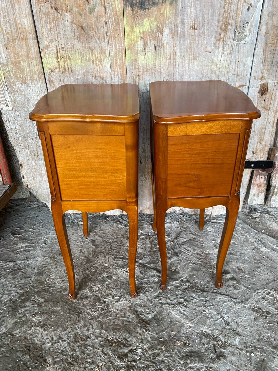 Pair of louis xv style bedside tables in cherry wood + drawer