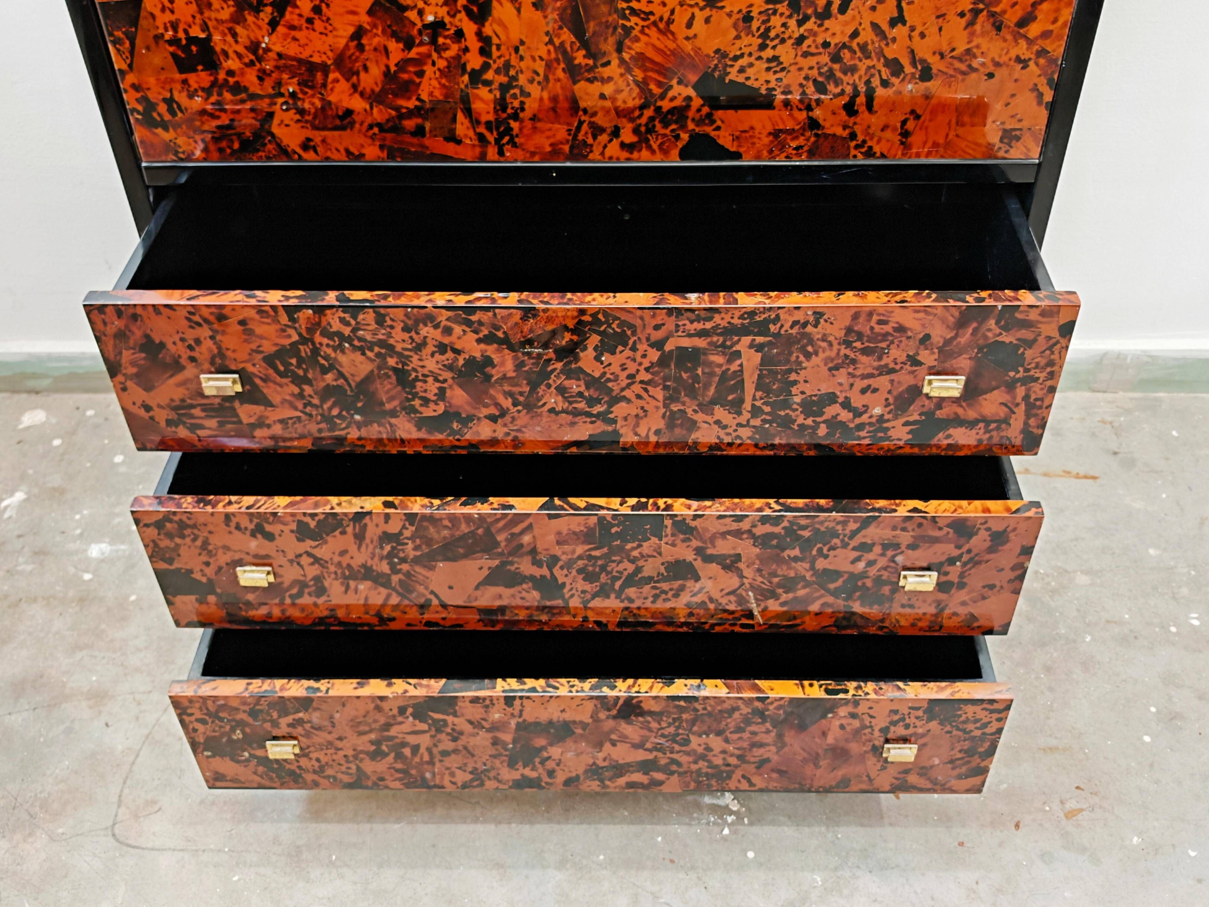 Mid Century Tall Boy or Secretary in tortoiseshell and lacquer by Ottini
