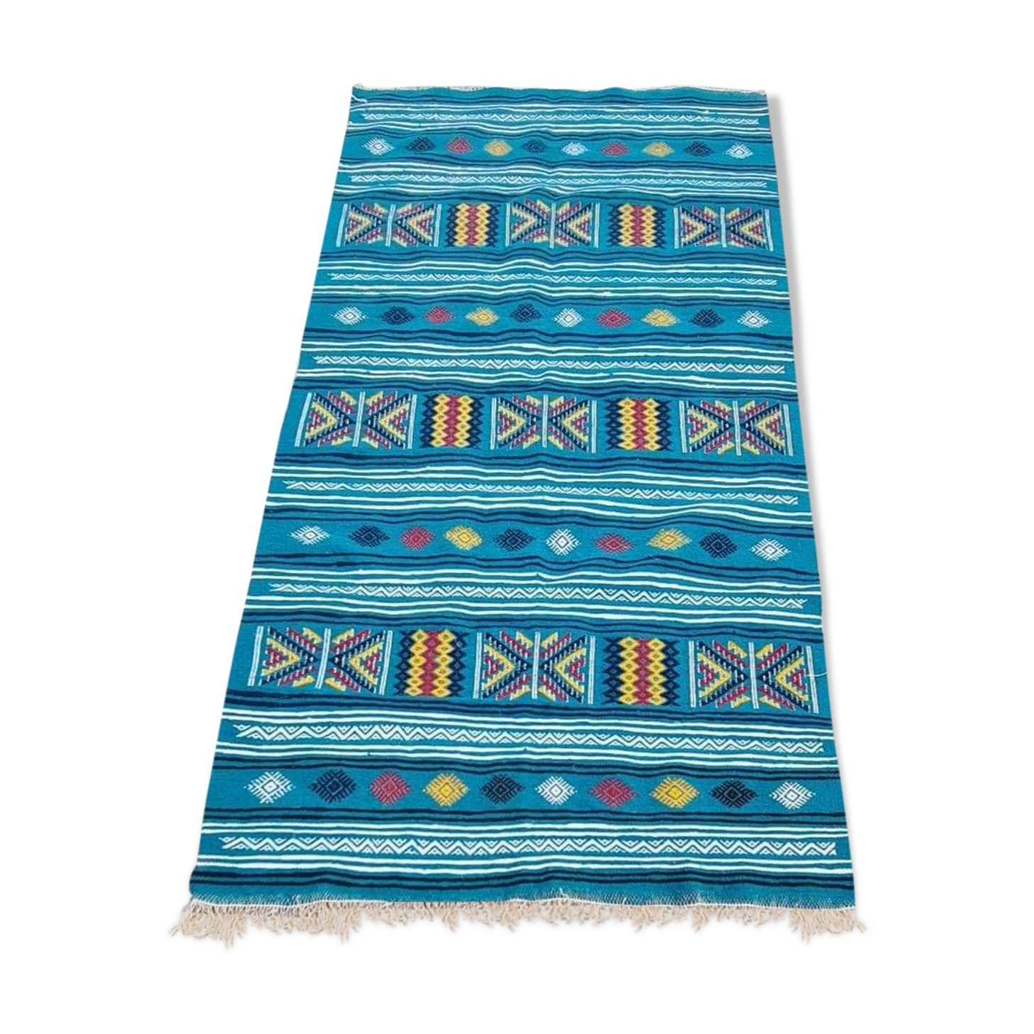 Traditional handmade multicolored blue carpet 210x110cm