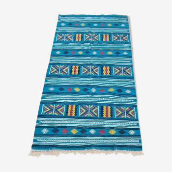 Traditional handmade multicolored blue carpet 210x110cm