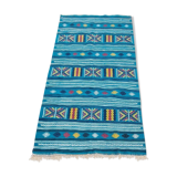 Tapis bleu multicolore fait main traditionnel 210x110cm