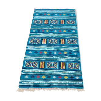 Tapis bleu multicolore fait main traditionnel 210x110cm