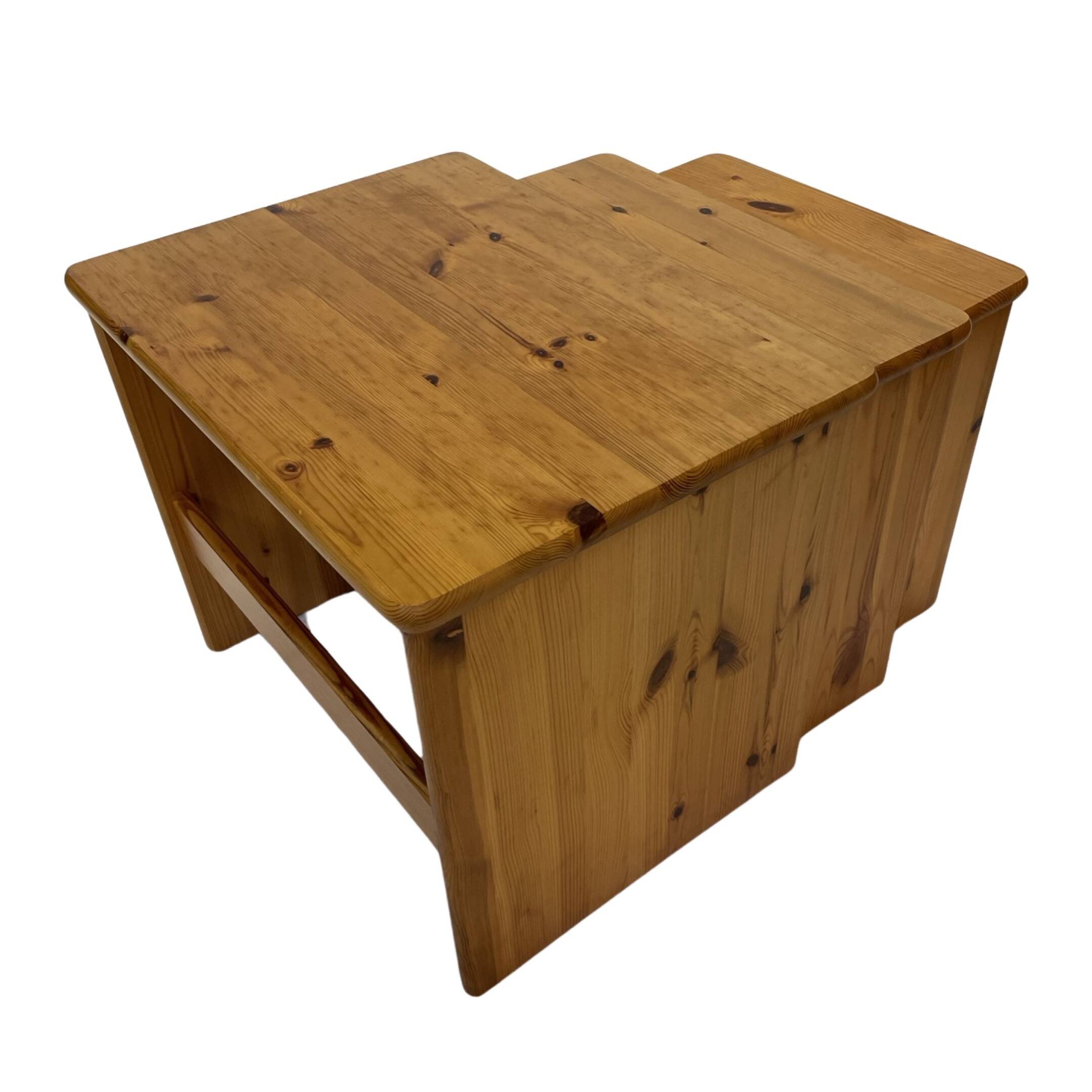 Tables gigognes vintage en bois de pin, tables d'appoint mimiset, lot de 3