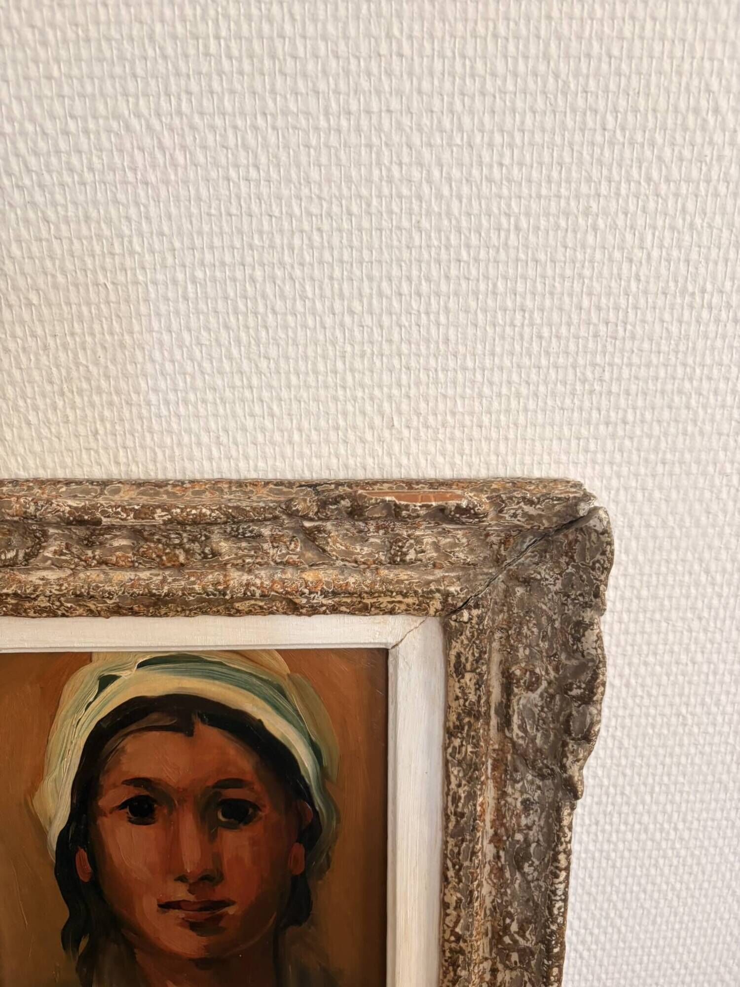 Tableau by Pedro Creixams, Oil, Portrait of a Woman with a Scarf, School of Paris.
