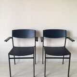 4 fauteuils empilables minimalistes en métal bleu et contreplaqué par Gijs van der Sluis