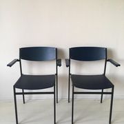 4 fauteuils empilables minimalistes en métal bleu et contreplaqué par Gijs van der Sluis