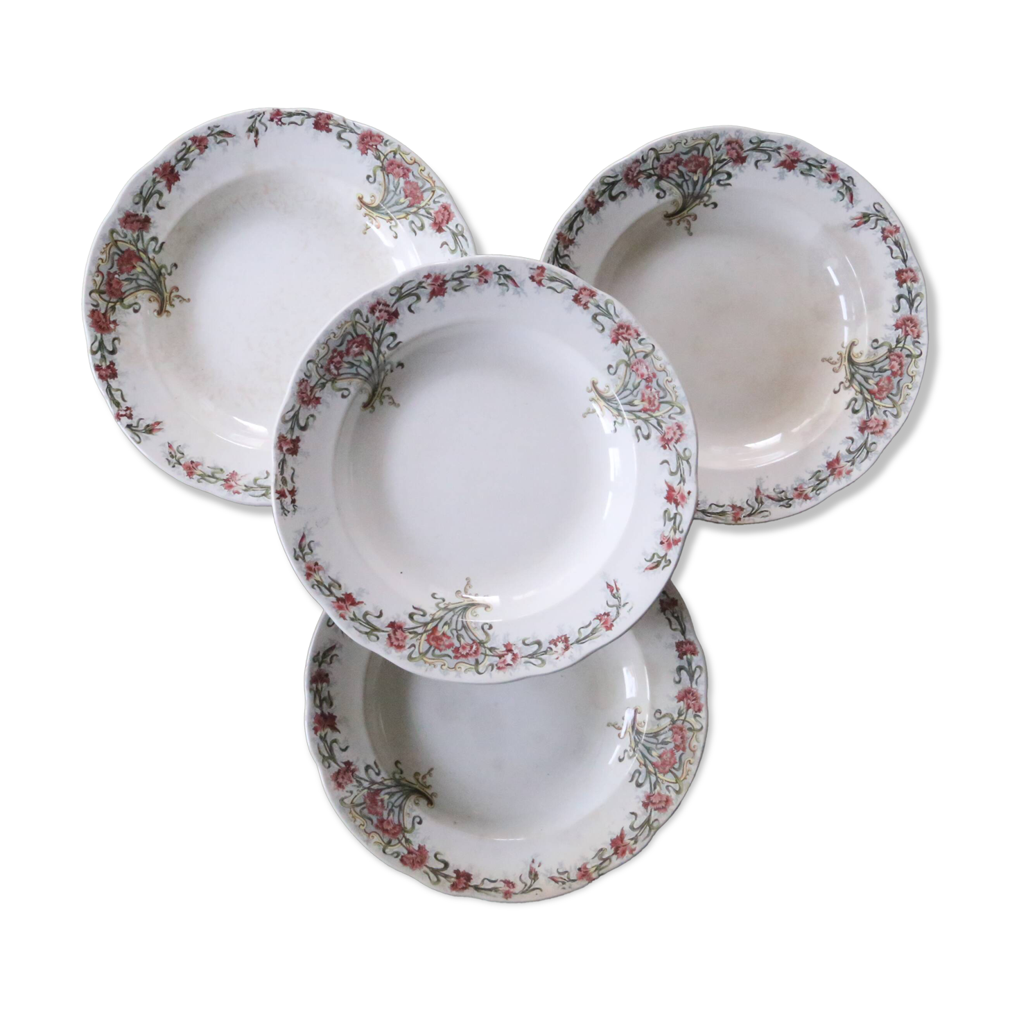 Soup plates x4, Onnaing, Guirlande model, 19th century
