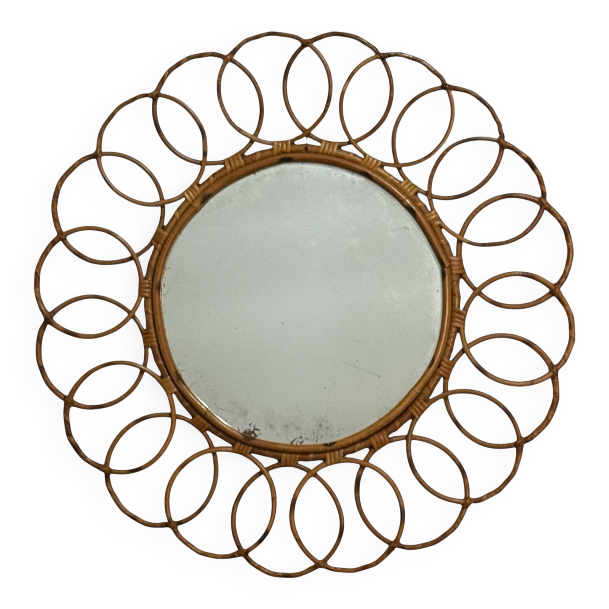 Round rattan mirror from the 1950s France