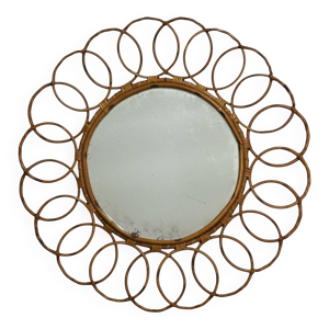 Miroir rond en rotin,