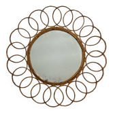Round rattan mirror from the 1950s France