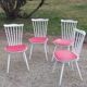 Set of 4 Scandinavian style chairs from the 50s in white lacquered wood and red skaï patties