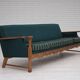 1970s, Danish 4-seater sofa, furniture wool, solid oak wood.