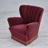 1960s, Danish armchair, original condition, cherry-red furniture velour.