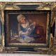 Tableau : huile sur toile d’une ménagère astiquant l’argenterie