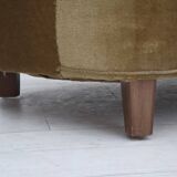 1960s, 3-seater Danish "Banan" sofa, original olive/green furniture velour.