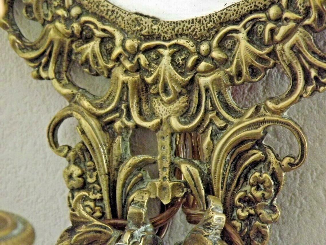 french antique Louis XlV bronze beveled mirror with 3 lights