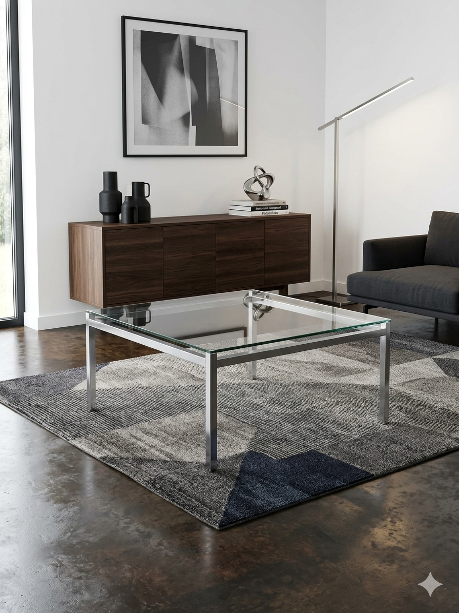 Chrome metal coffee table with a glass top from the 1970s.
