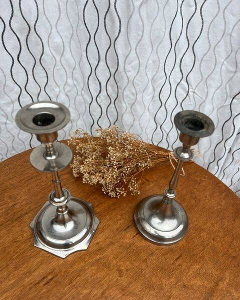 Set of 2 vintage silver candle holders