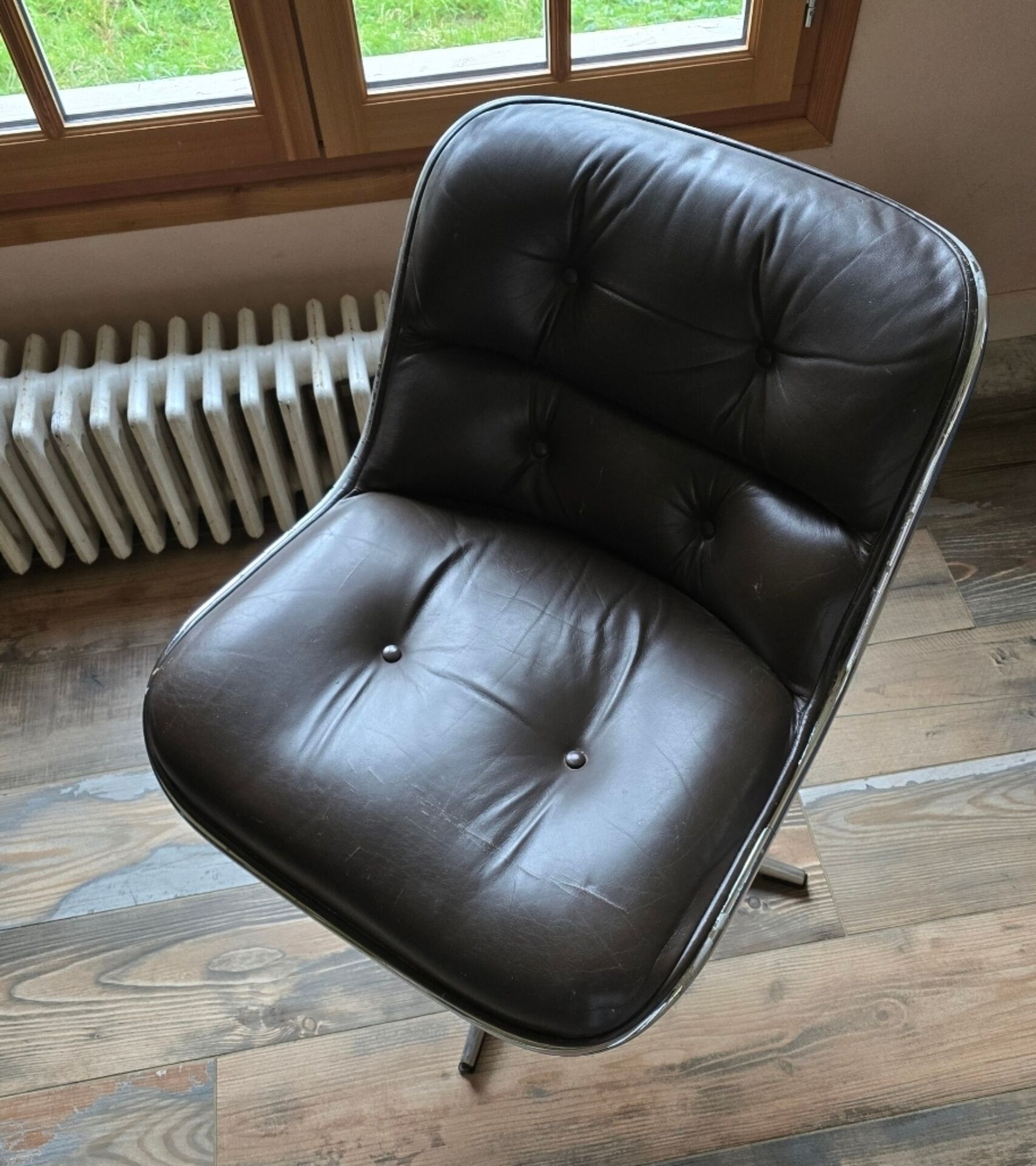 Charles Pollock Knoll Brown Leather Office Chair - Without Armrests