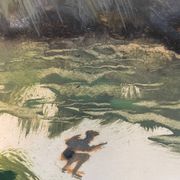 Tableau personnage se cachant dans la nature XXe