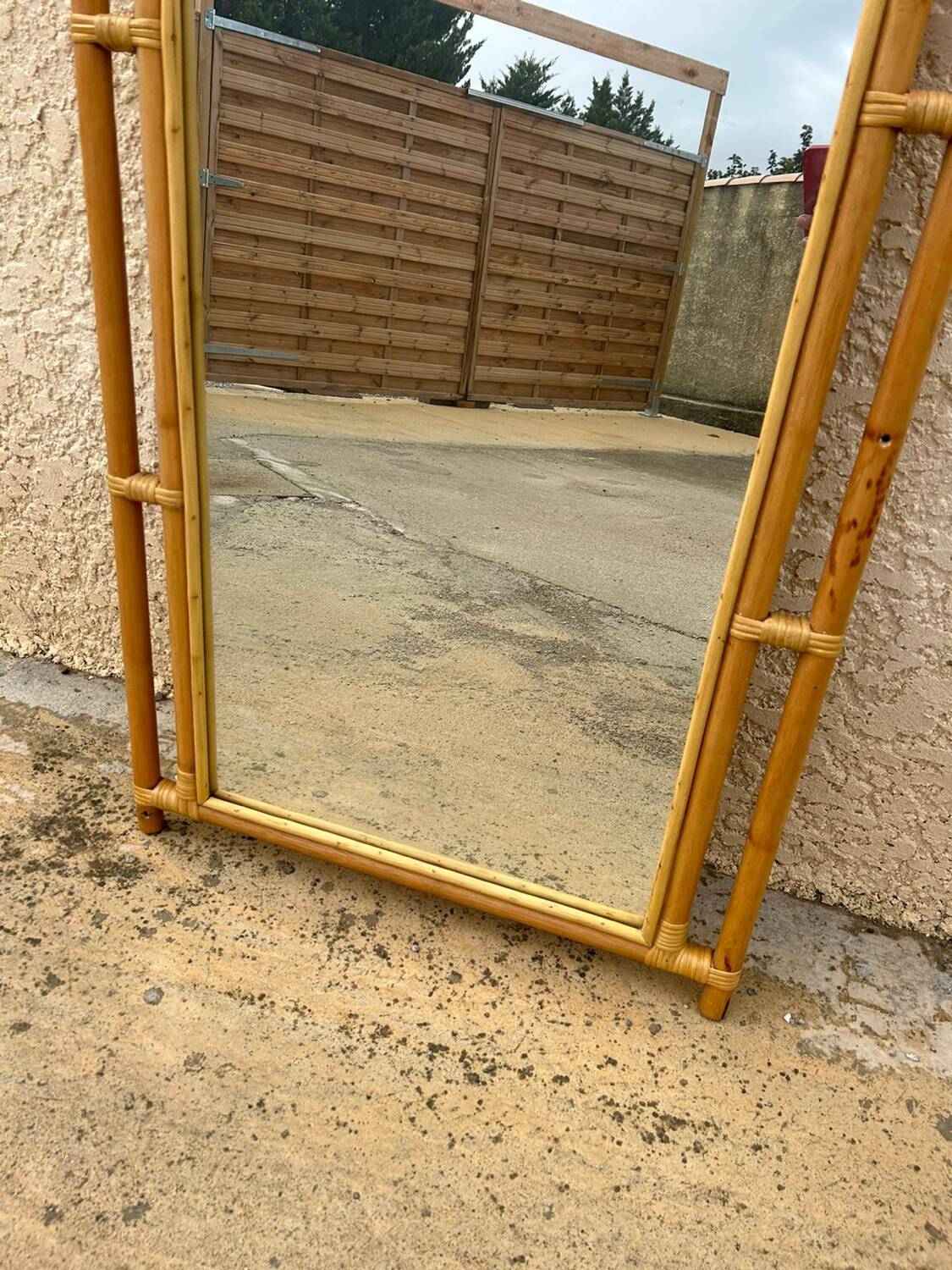 Miroir en bois et rotin