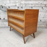 Vintage wood and rattan chest of drawers