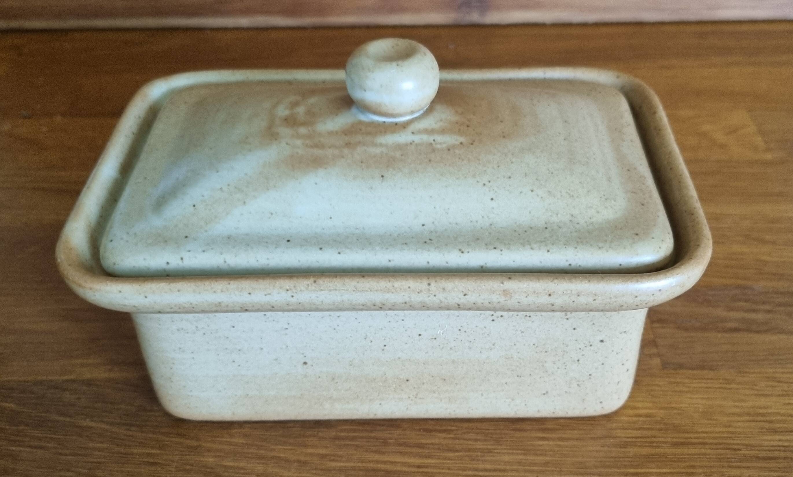 Vintage stoneware butter dish Village CNP with lid